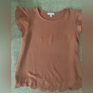 Adorable Blush Pink Ruffle Sleeve Scallop Blouse